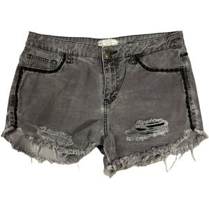 Free People Charcoal Distressed Jean Shorts